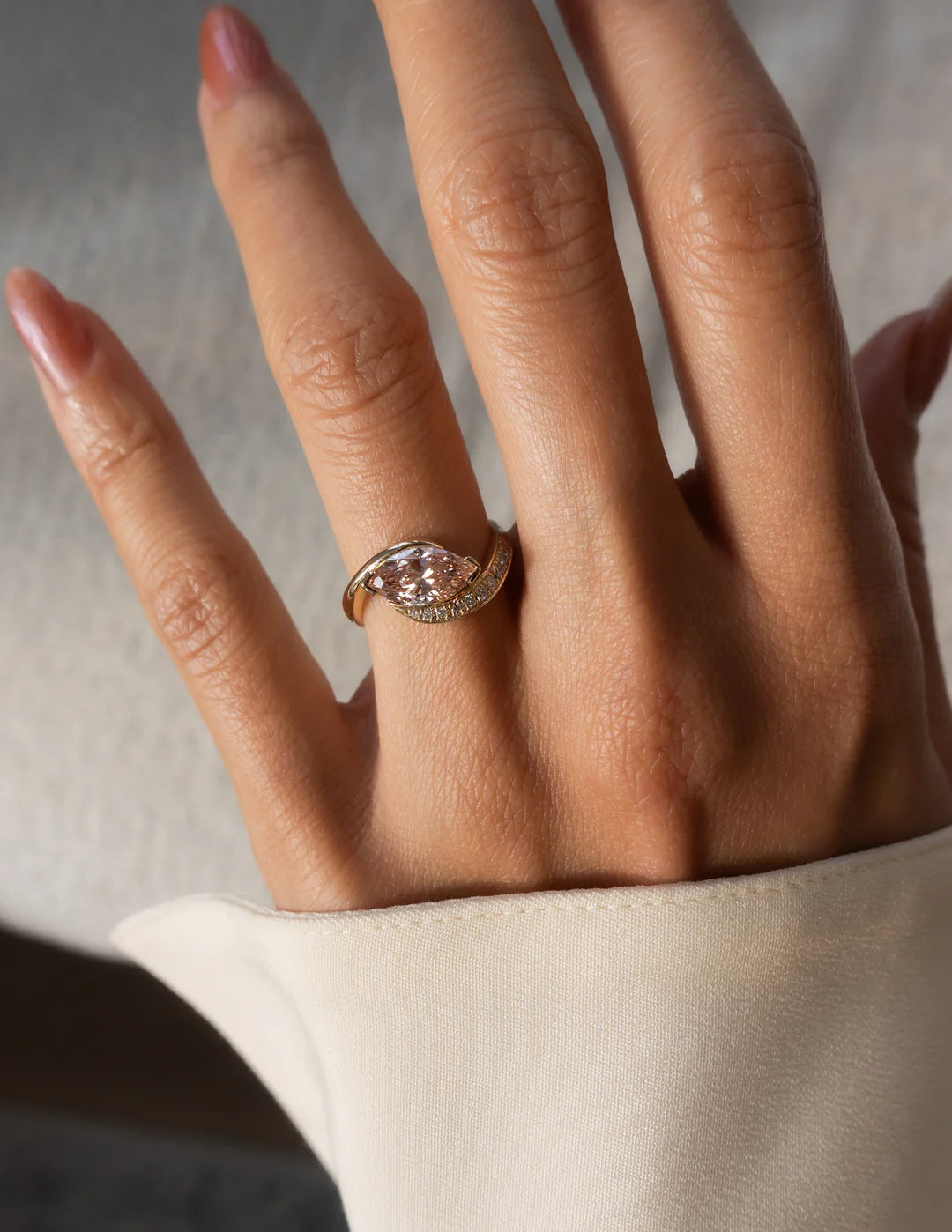 1.0CT Pink Marquise Lab Grown Diamond Pave Unique Ring