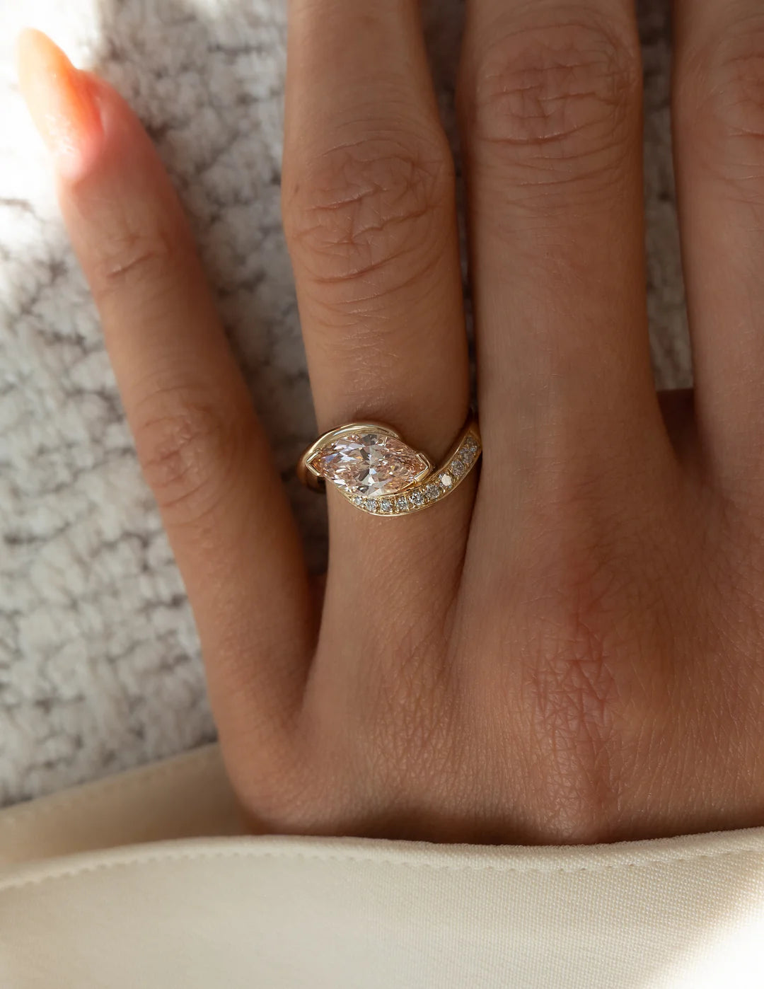 1.0CT Pink Marquise Lab Grown Diamond Pave Unique Ring