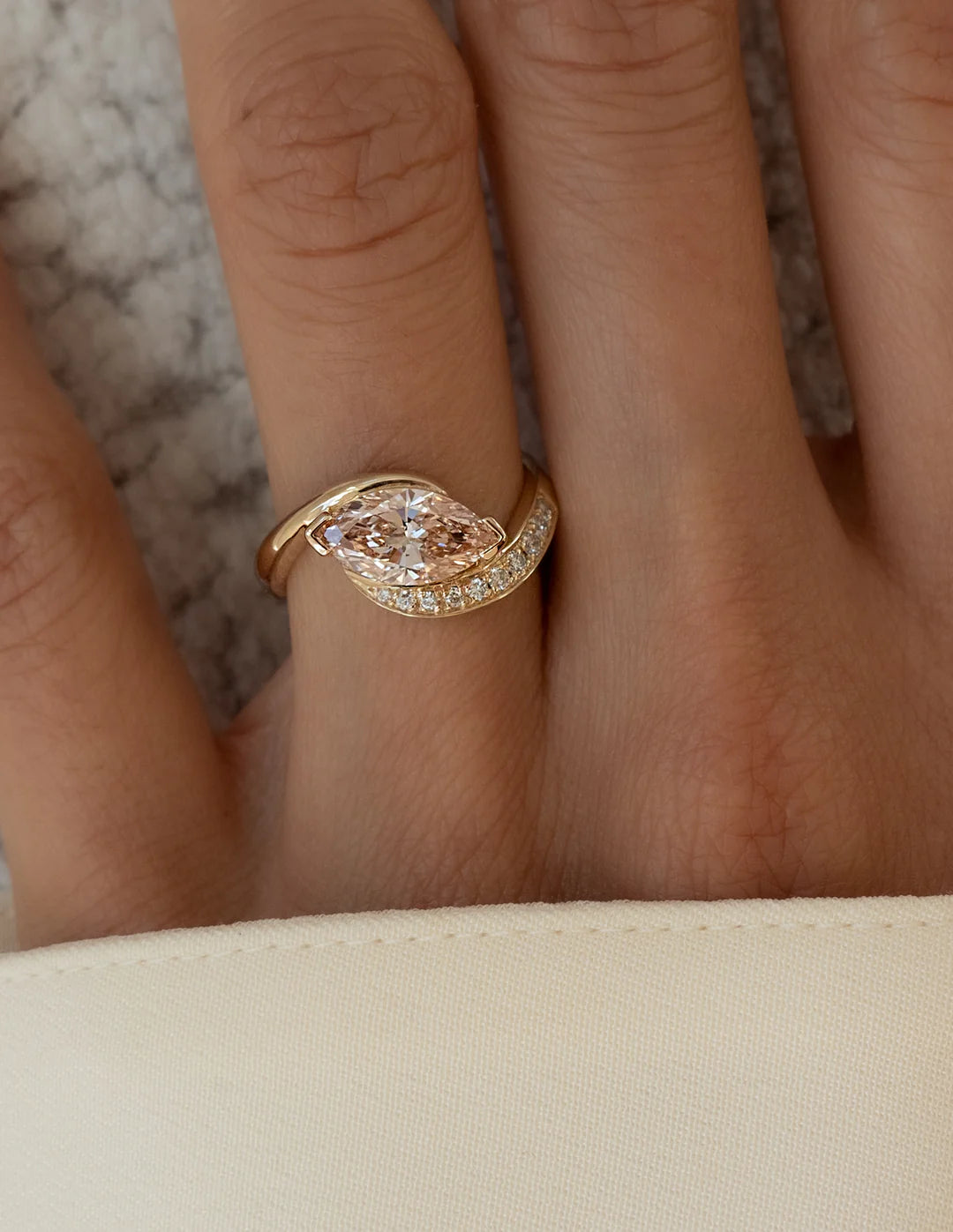 1.0CT Pink Marquise Lab Grown Diamond Pave Unique Ring