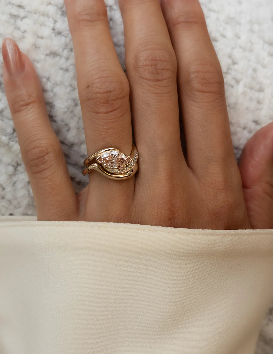 1.0CT Pink Marquise Lab Grown Diamond Pave Unique Ring