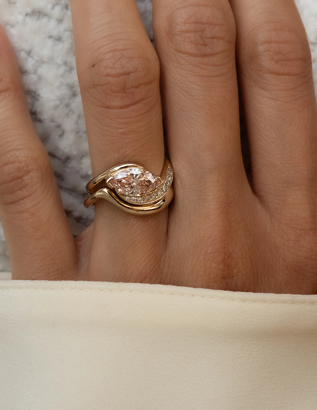 1.0CT Pink Marquise Lab Grown Diamond Pave Unique Ring