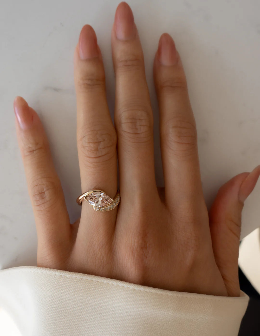 1.0CT Pink Marquise Lab Grown Diamond Pave Unique Ring