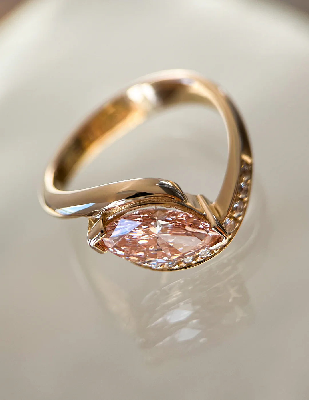 1.0CT Pink Marquise Lab Grown Diamond Pave Unique Ring