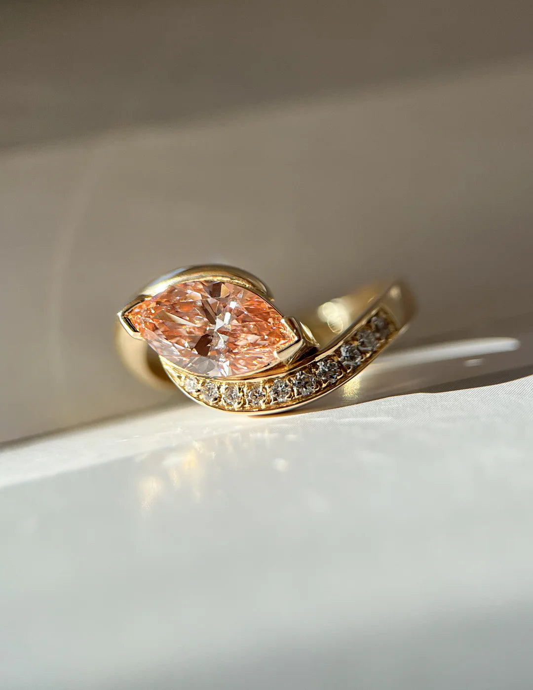 1.0CT Pink Marquise Lab Grown Diamond Pave Unique Ring