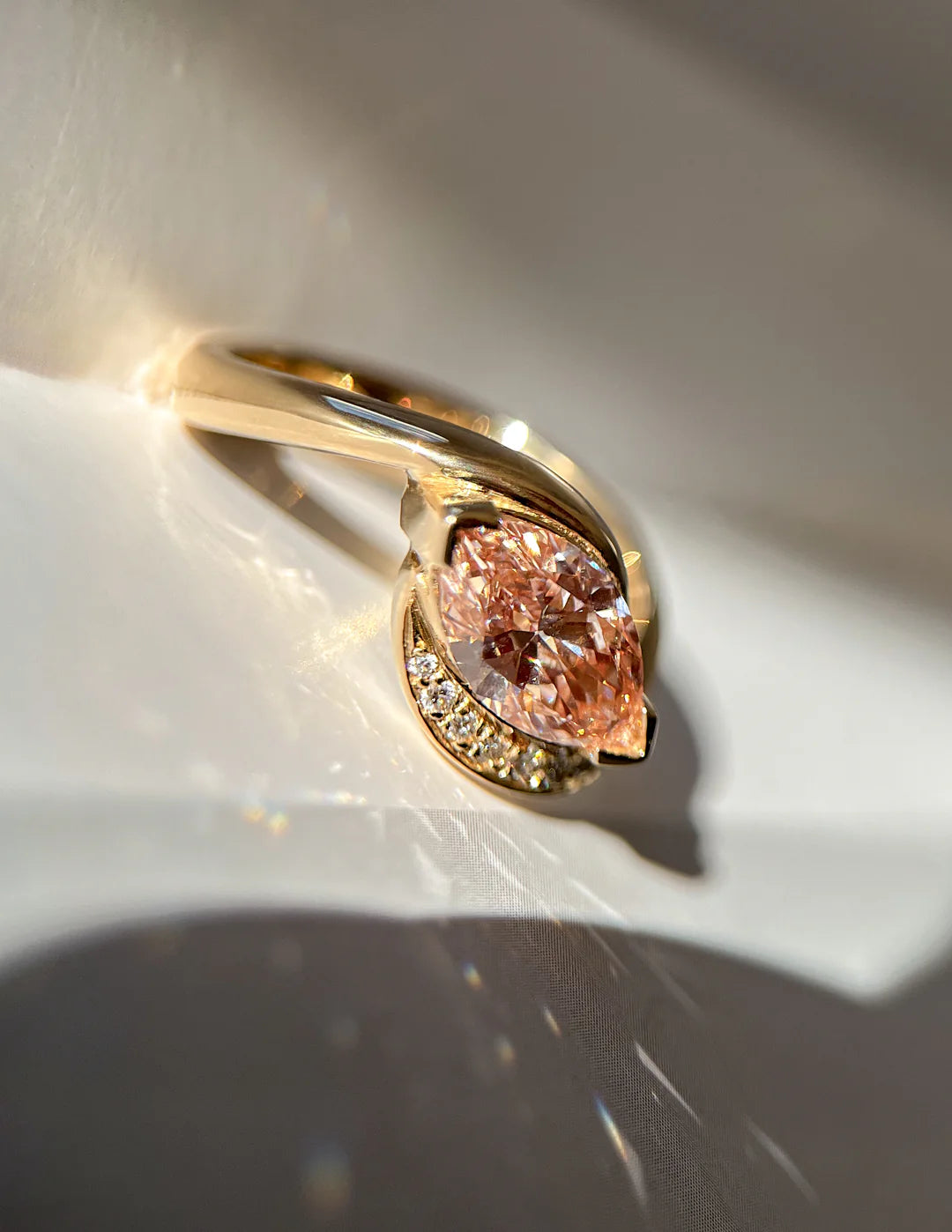 1.0CT Pink Marquise Lab Grown Diamond Pave Unique Ring