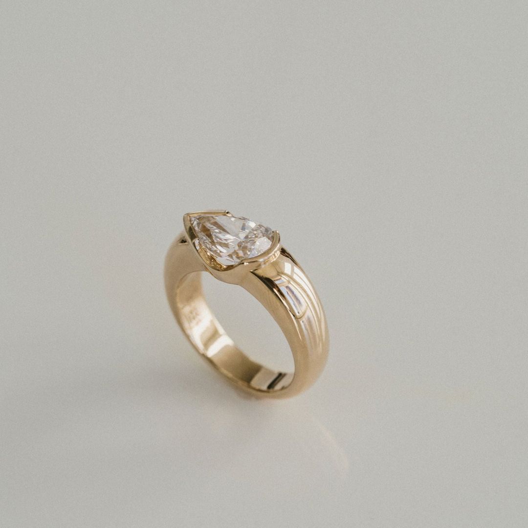 2.0CT Half Bezel East West Pear Lab Grown Diamond Signet Ring