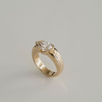 2.0CT Half Bezel East West Pear Lab Grown Diamond Signet Ring