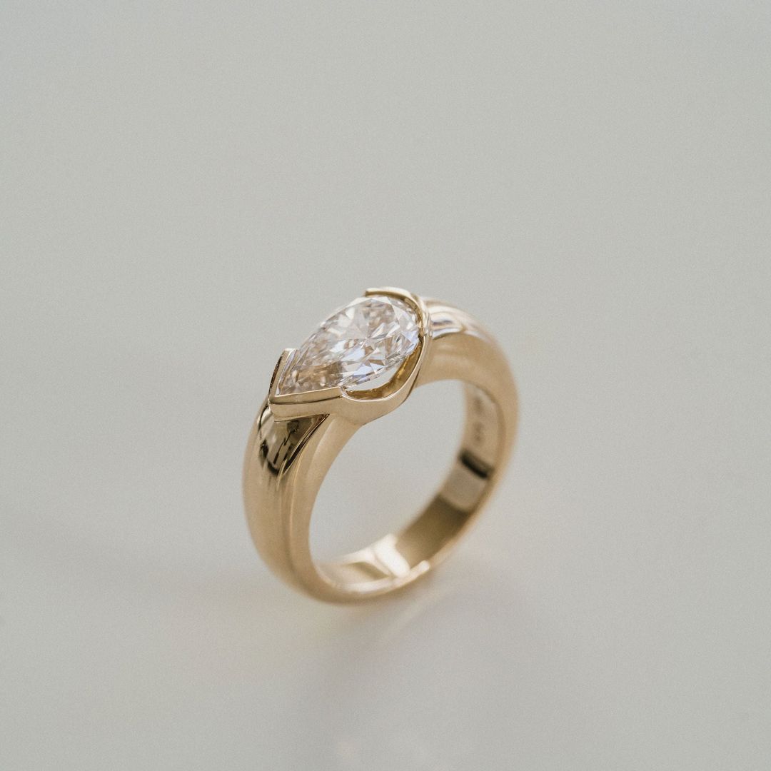 2.0CT Half Bezel East West Pear Lab Grown Diamond Signet Ring