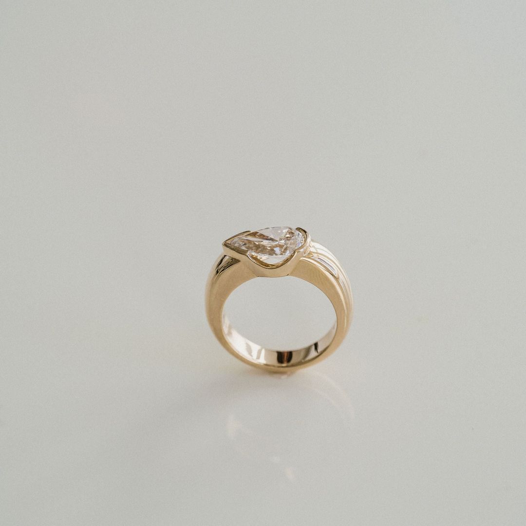 2.0CT Half Bezel East West Pear Lab Grown Diamond Signet Ring