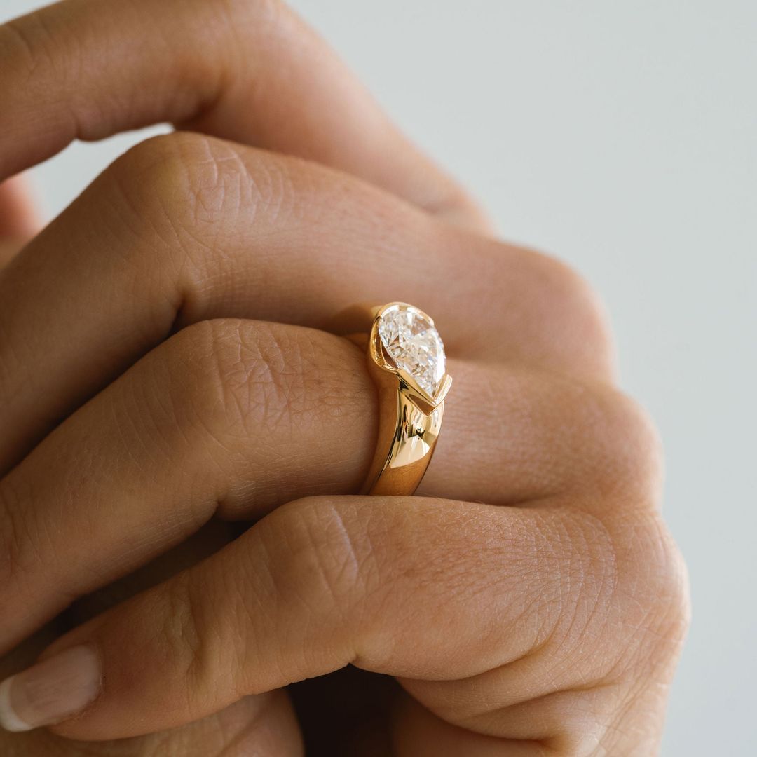 2.0CT Half Bezel East West Pear Lab Grown Diamond Signet Ring