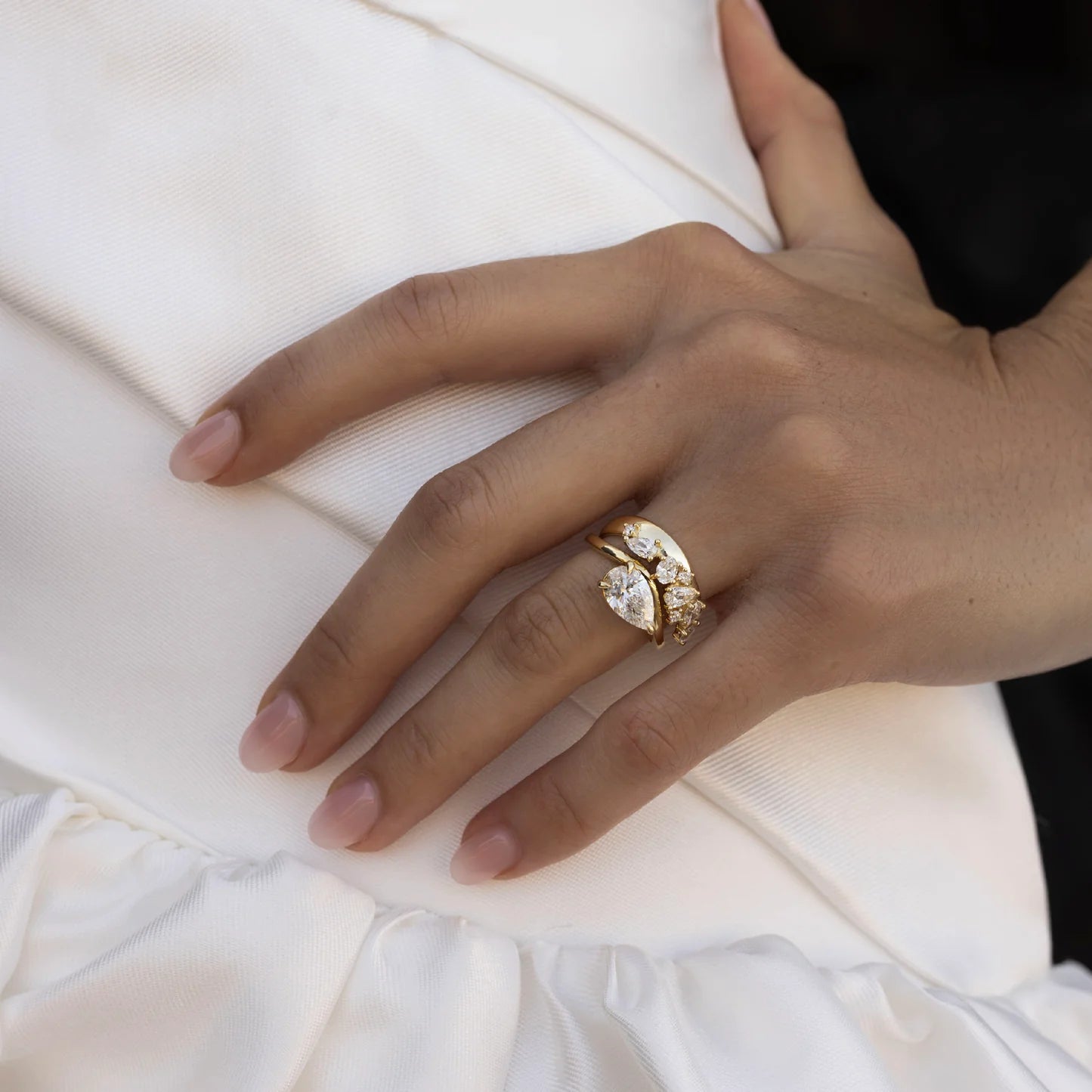 Scattered Pear, Oval And Round Cut Lab Grown Diamond Contour Wedding Band