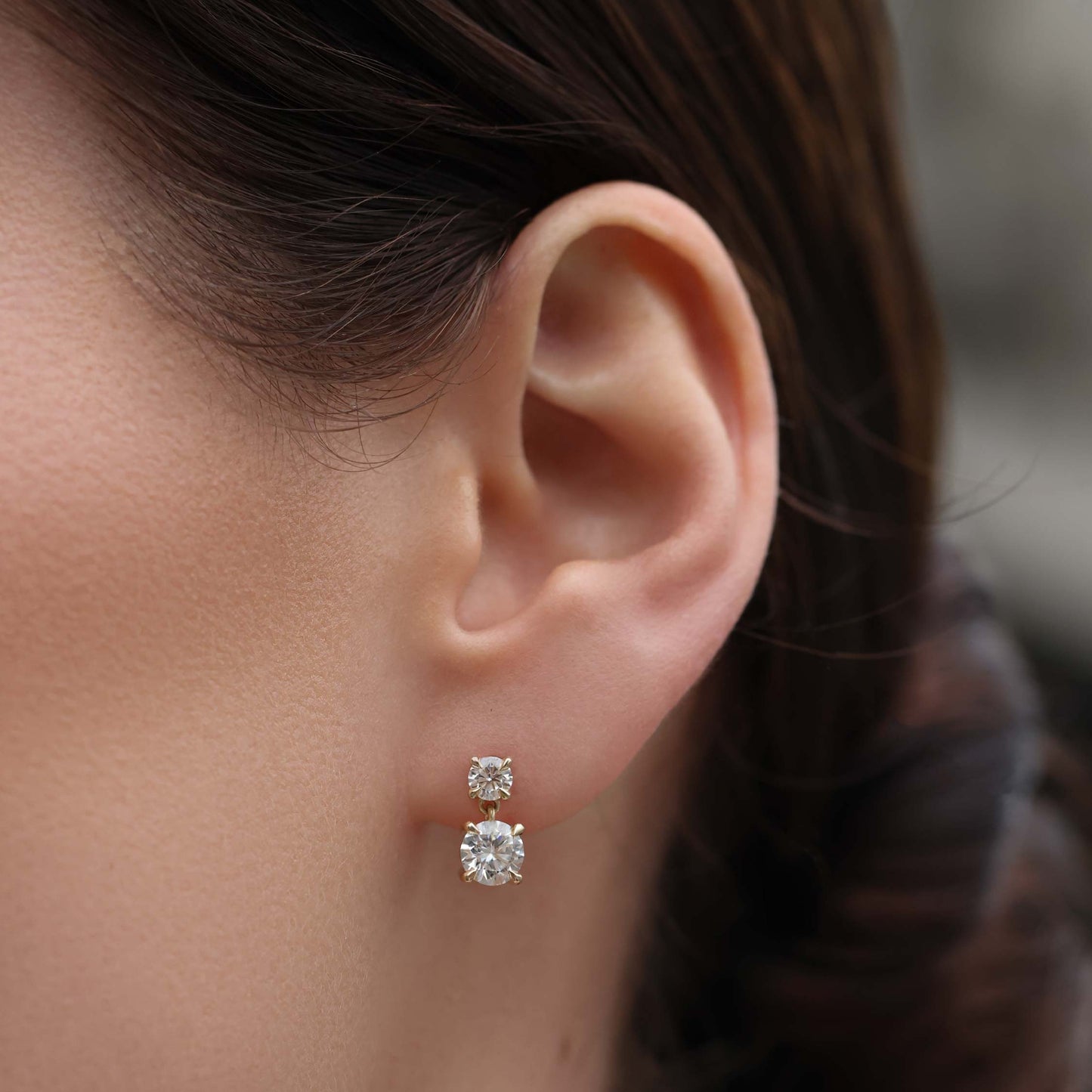 Round Lab Grown Diamond Double Drop Earrings