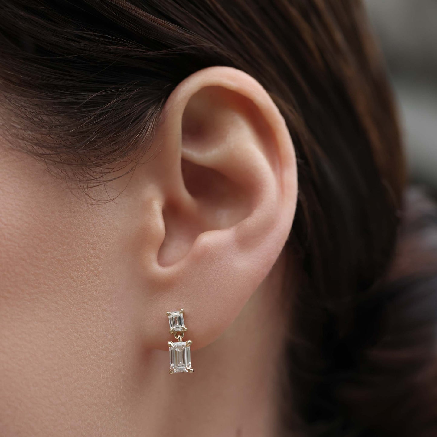 Emerald Cut Lab Grown Diamond Double Drop Earrings