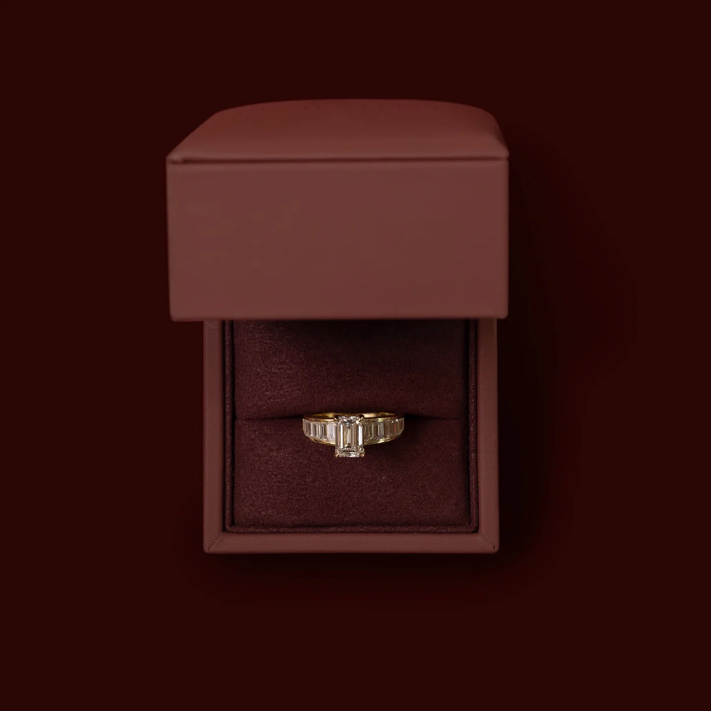 1.50CT Emerald Cut Lab Grown Diamond Channel Set Baguette Band Engagement Ring