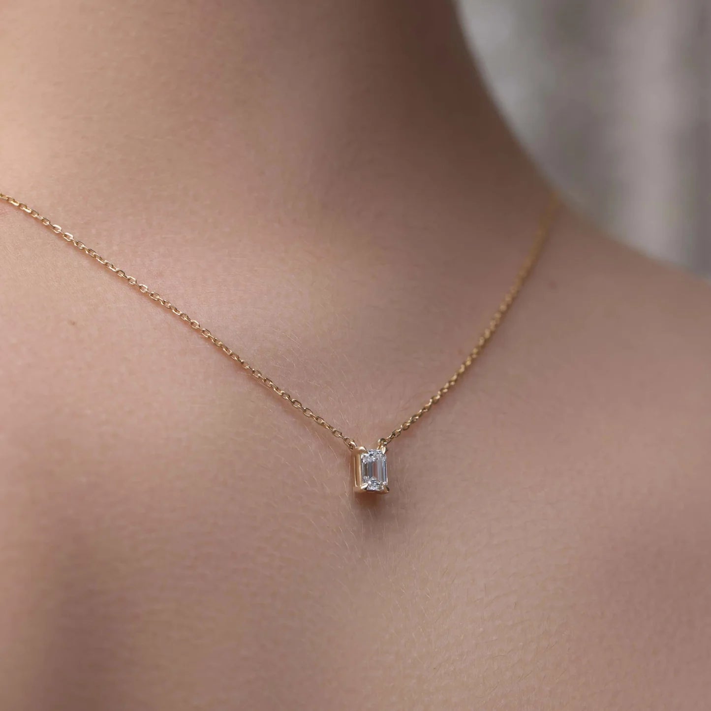 1.0CT Emerald Cut Lab Grown Diamond Pendant Necklace