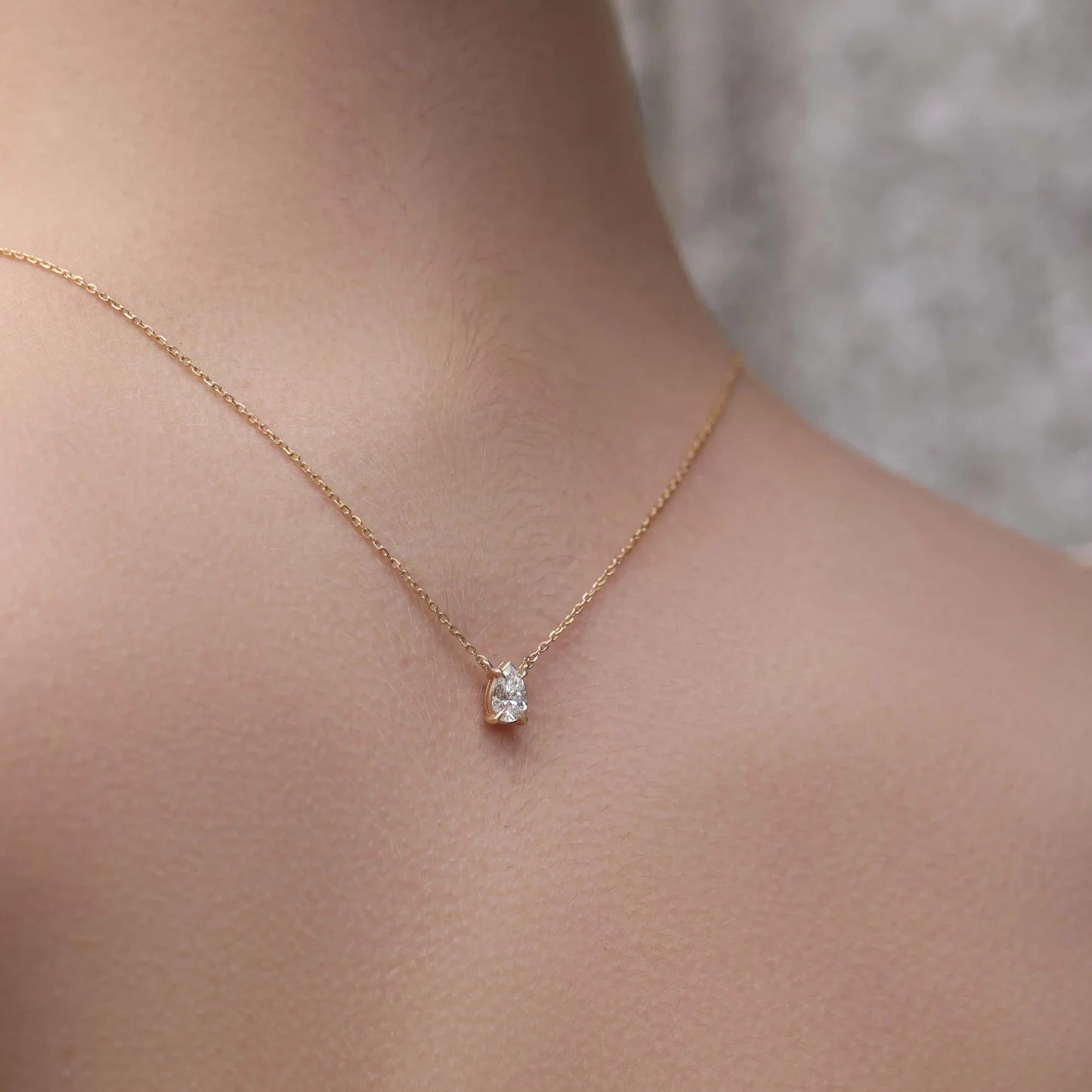 1.0CT Pear Cut Lab Grown Diamond Pendant Necklace