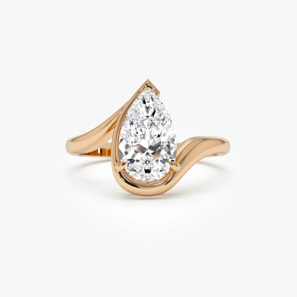 1.50CT Half Bezel Set Pear Lab Grown Diamond Bypass Engagement Ring