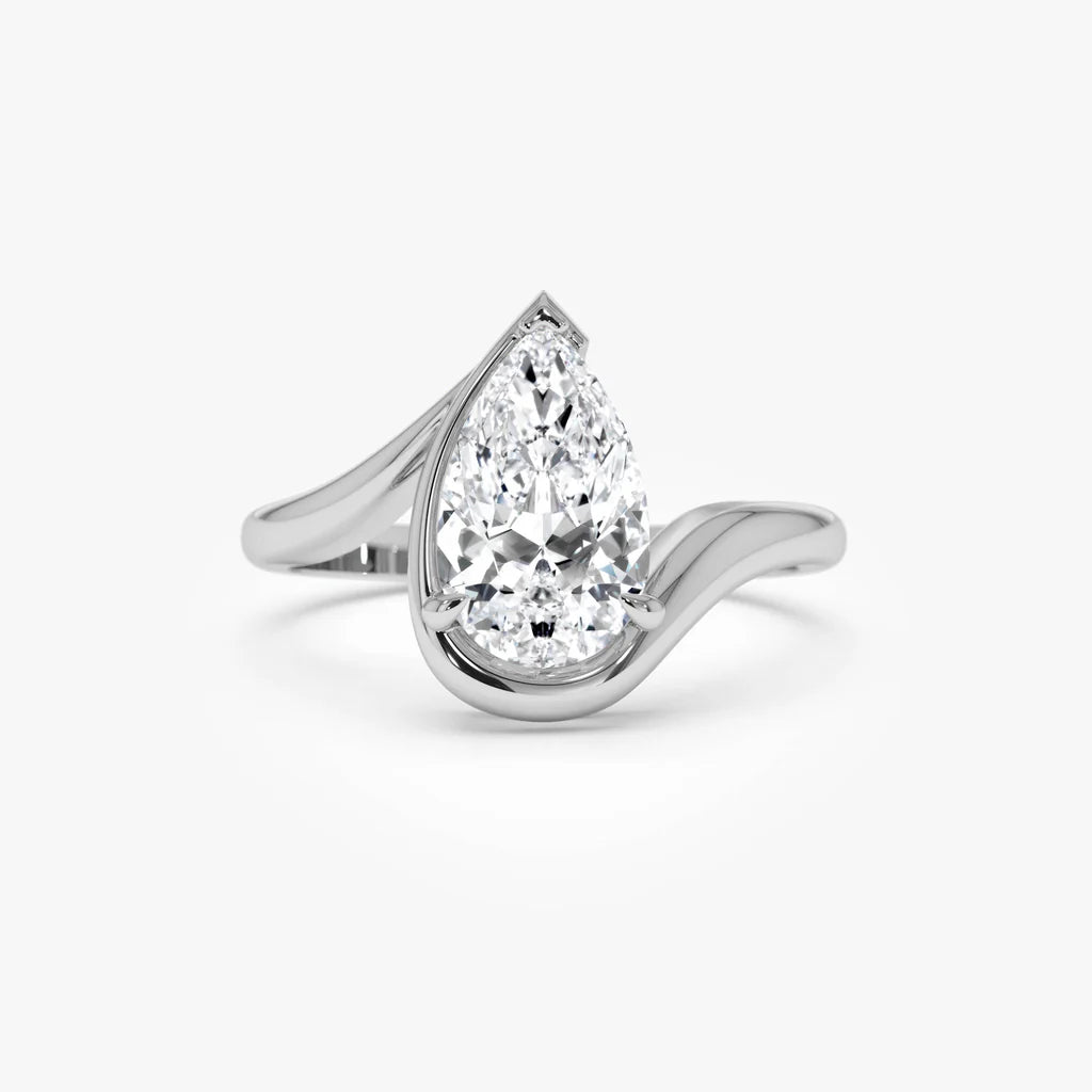 1.50CT Half Bezel Set Pear Lab Grown Diamond Bypass Engagement Ring