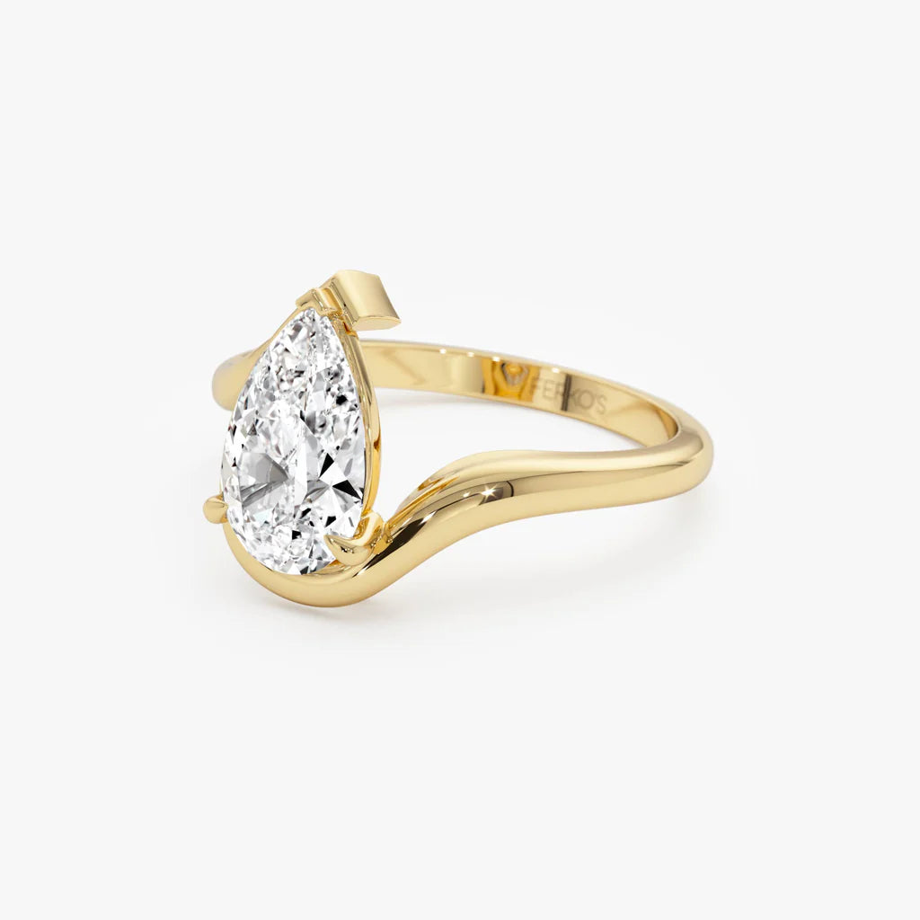 1.50CT Half Bezel Set Pear Lab Grown Diamond Bypass Engagement Ring
