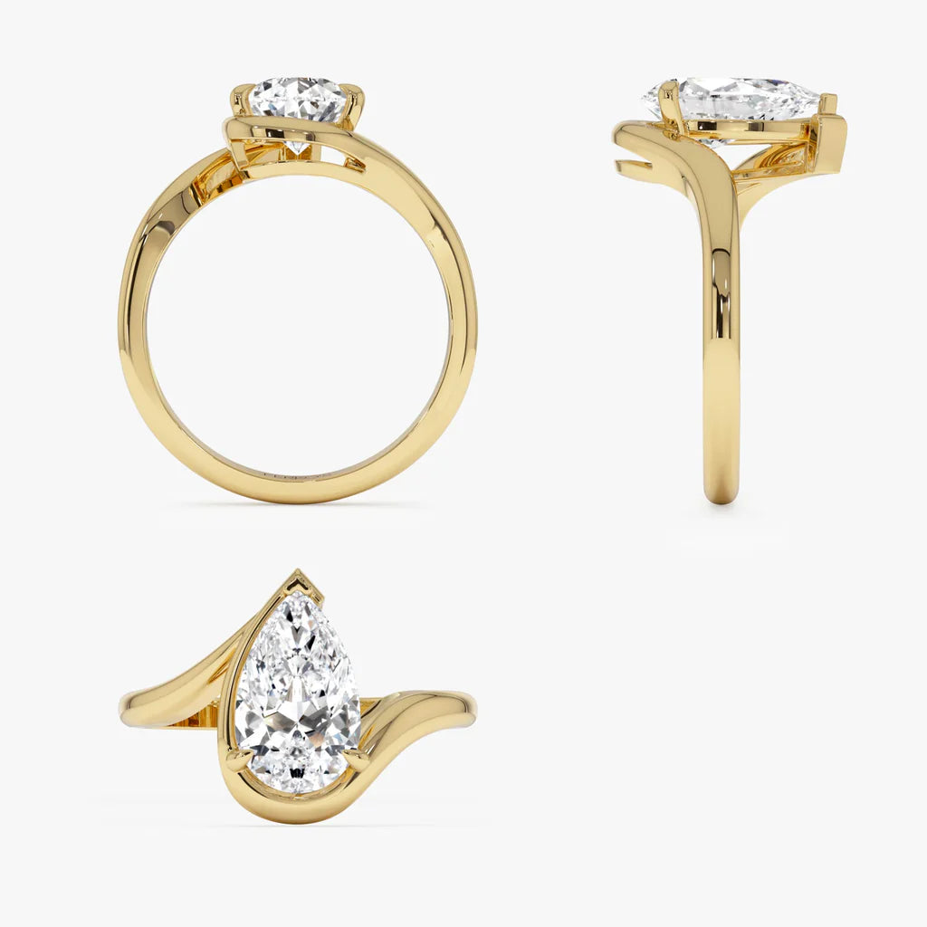 1.50CT Half Bezel Set Pear Lab Grown Diamond Bypass Engagement Ring