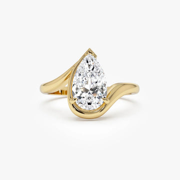 1.50CT Half Bezel Set Pear Lab Grown Diamond Bypass Engagement Ring