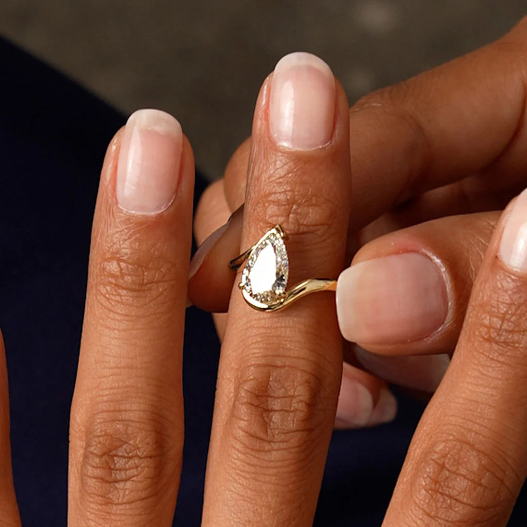 1.50CT Half Bezel Set Pear Lab Grown Diamond Bypass Engagement Ring