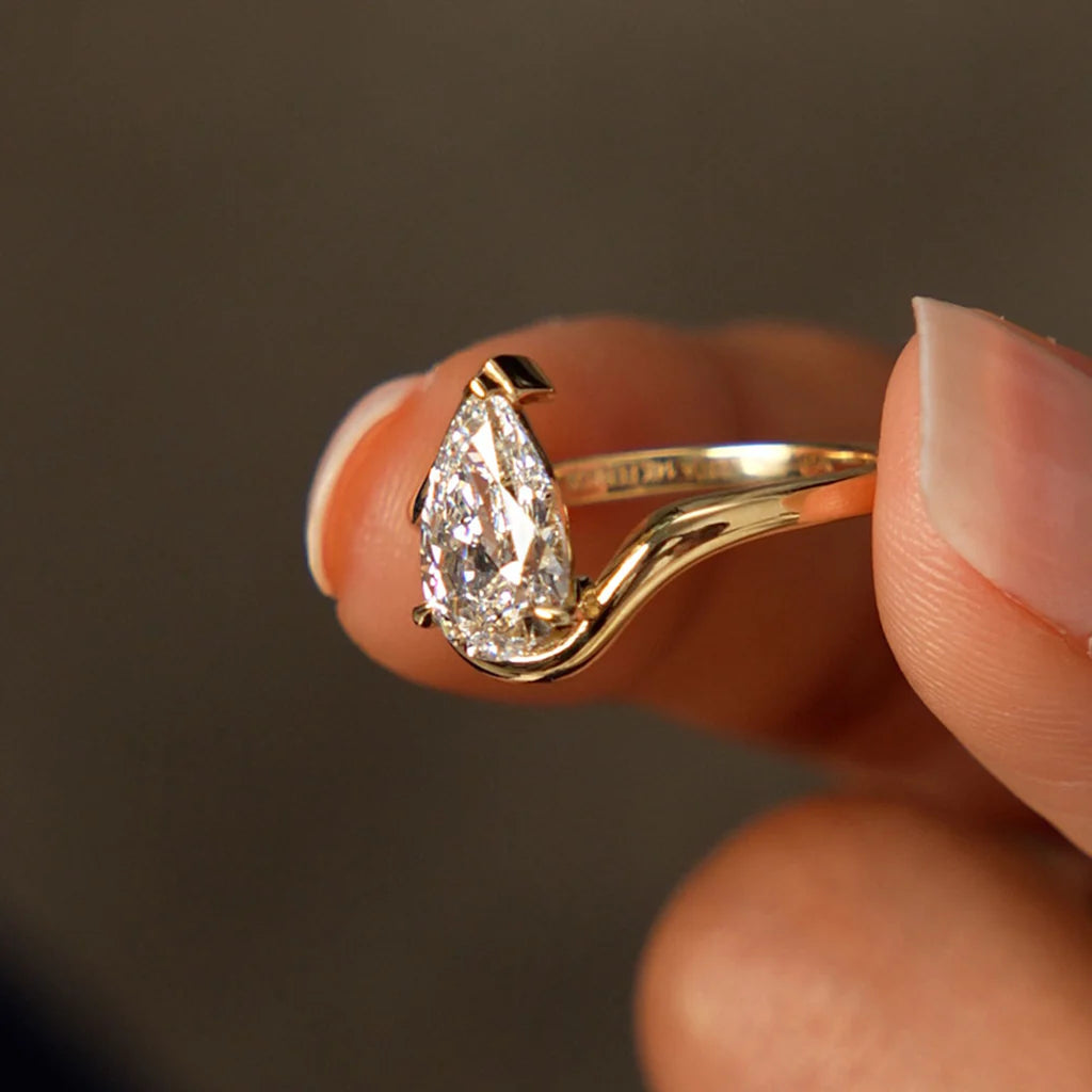 1.50CT Half Bezel Set Pear Lab Grown Diamond Bypass Engagement Ring