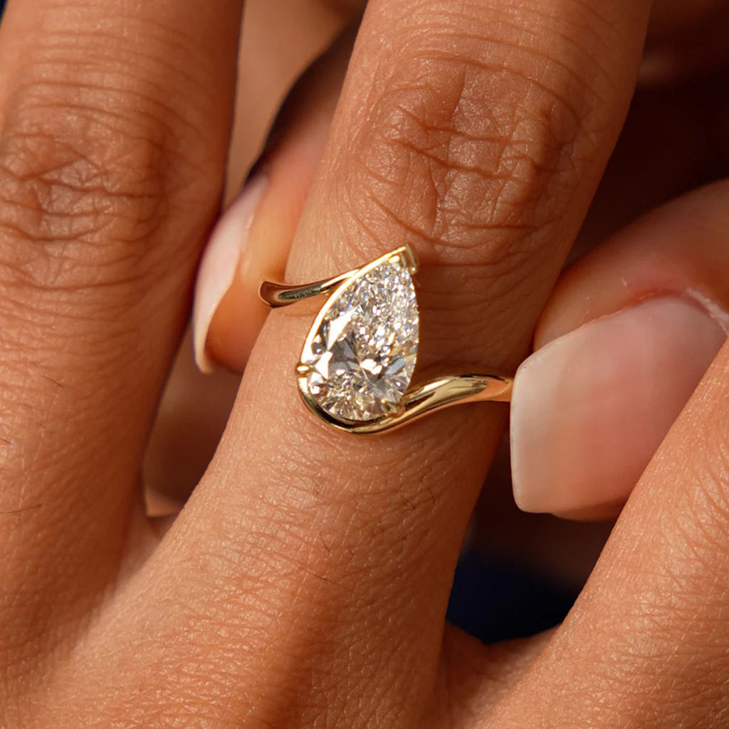 1.50CT Half Bezel Set Pear Lab Grown Diamond Bypass Engagement Ring