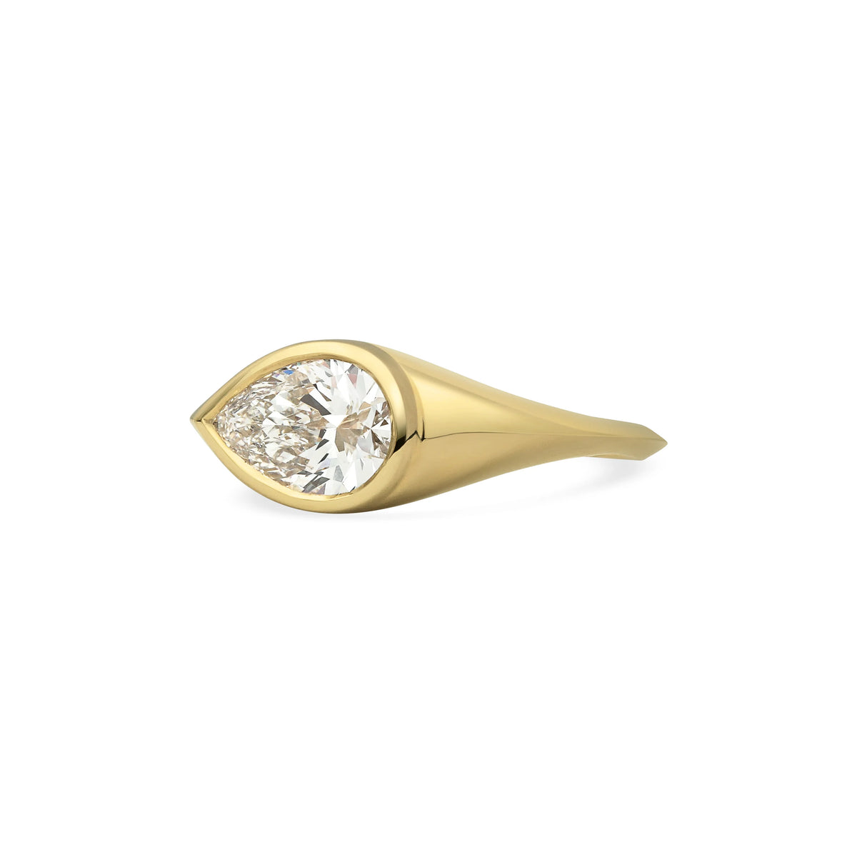 1.0CT Bezel Set East West Pear Cut Lab Grown Diamond Signet Engagement Ring