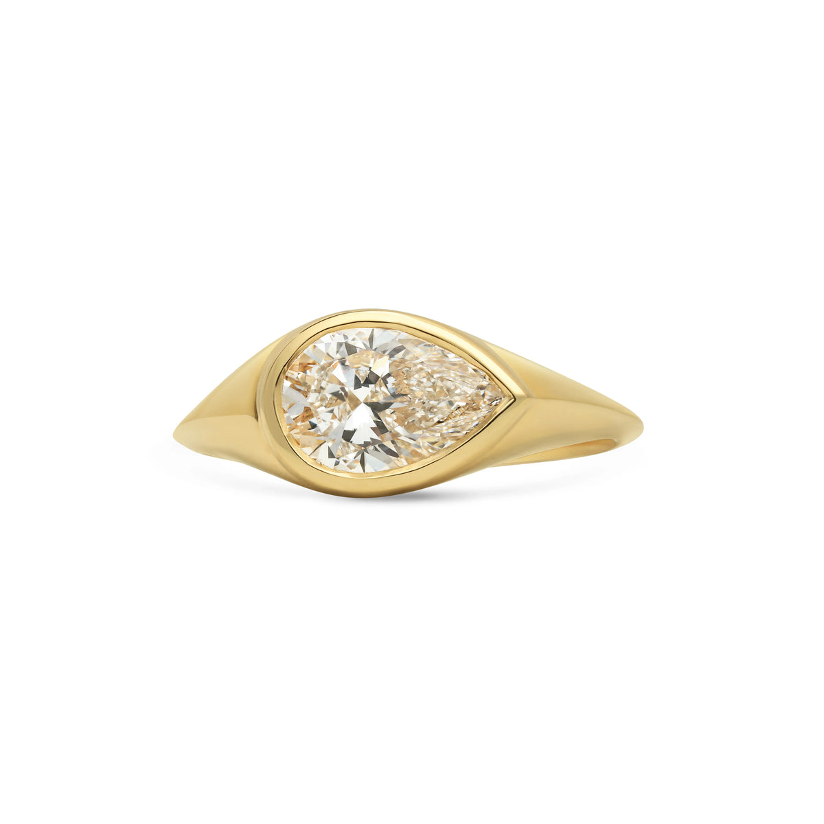 1.0CT Bezel Set East West Pear Cut Lab Grown Diamond Signet Engagement Ring