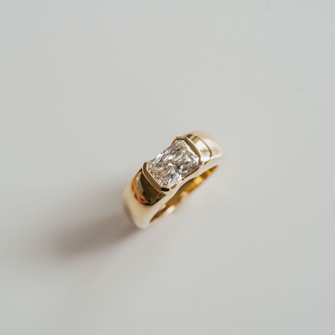 2.0CT Half Bezel East West Radiant Lab Grown Diamond Signet Ring