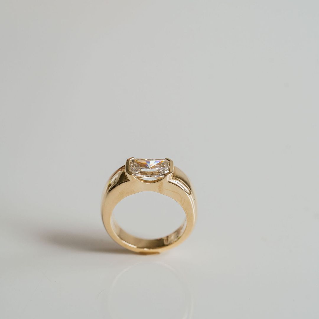 2.0CT Half Bezel East West Radiant Lab Grown Diamond Signet Ring