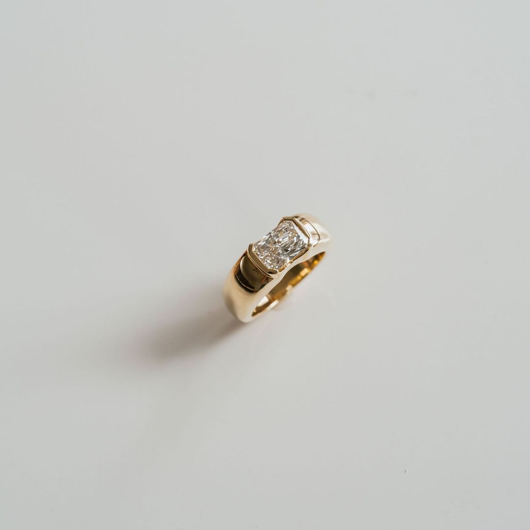 2.0CT Half Bezel East West Radiant Lab Grown Diamond Signet Ring