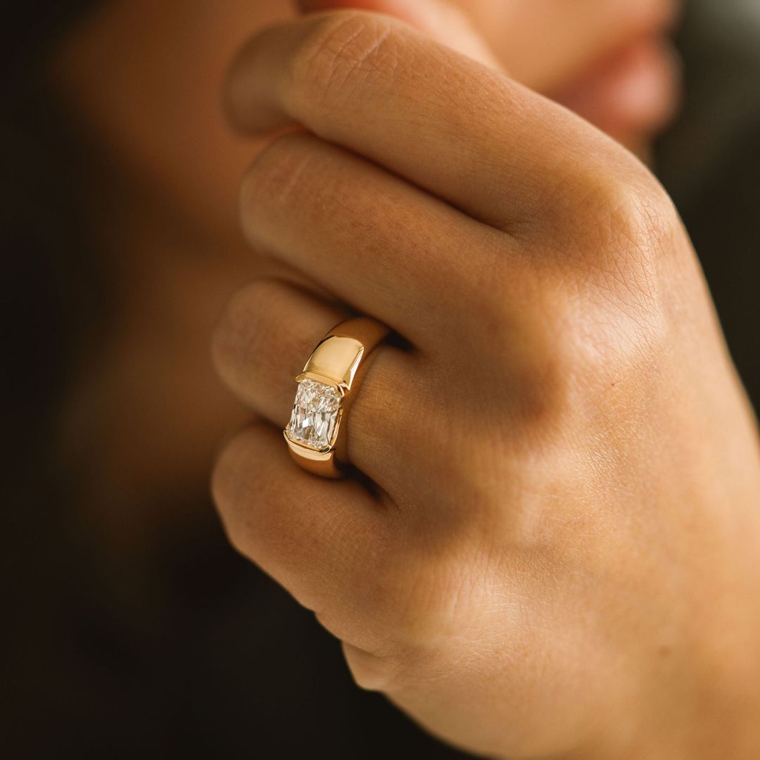 2.0CT Half Bezel East West Radiant Lab Grown Diamond Signet Ring