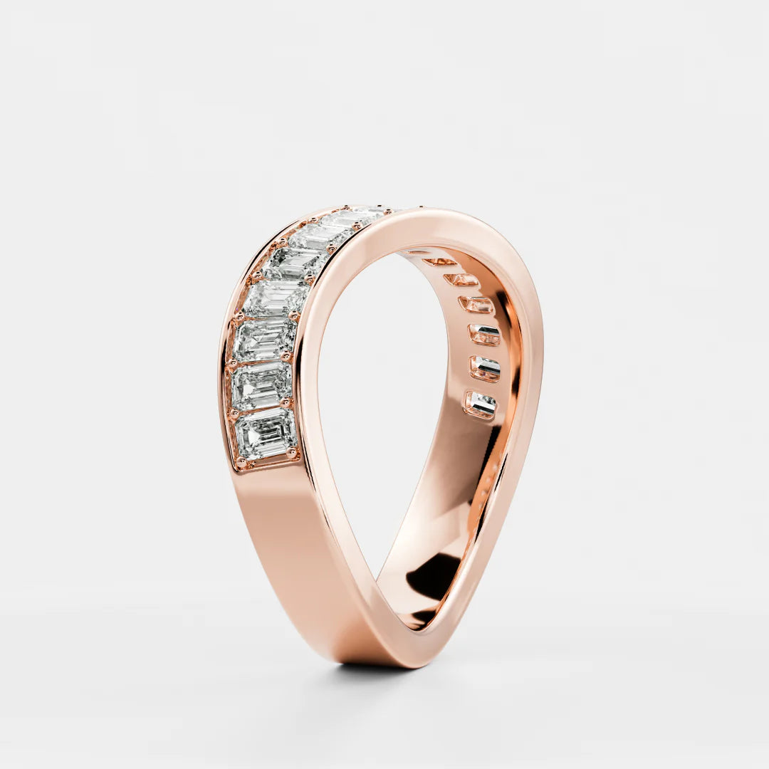 Channel Set Emerald Cut Lab Grown Diamond Contour Wedding Band
