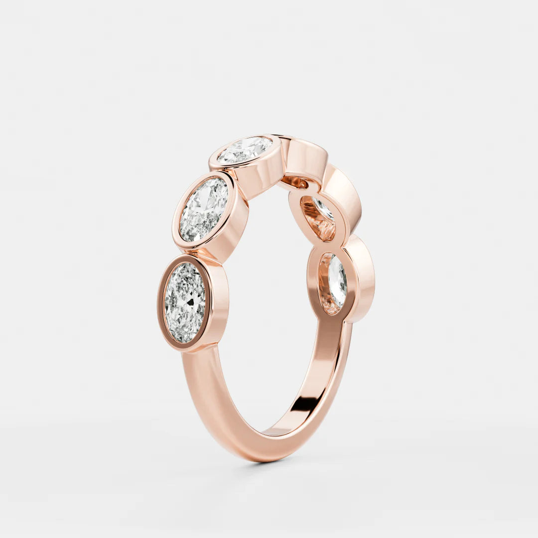 Horizontal Oval Lab Grown Diamond Bezel Wedding Band