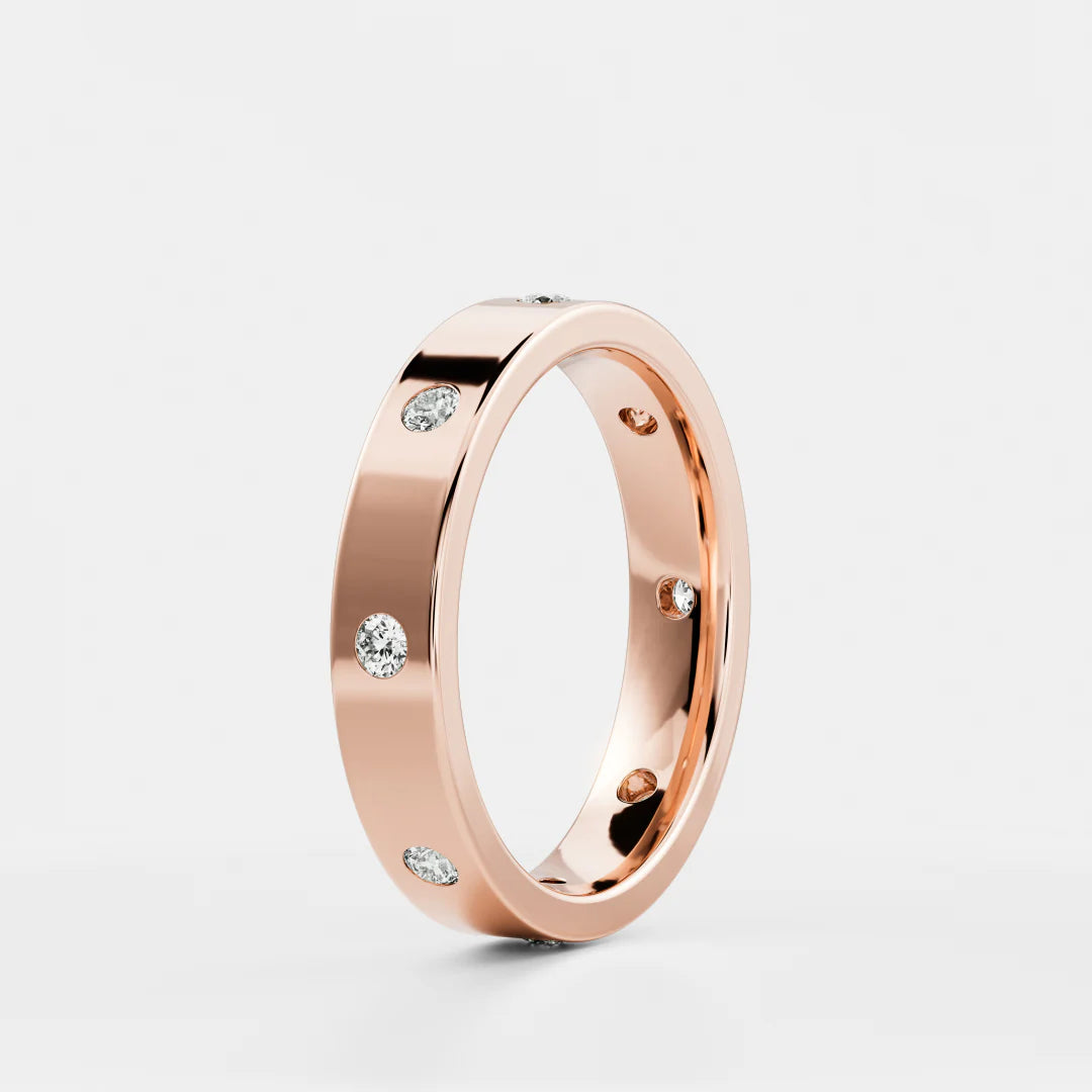 Flush Set Round Lab Grown Diamond Flat Wedding Band