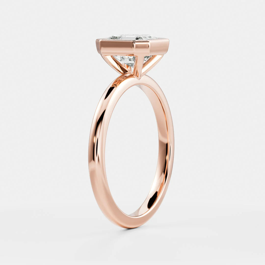 1.0CT Bezel Set Asscher Cut Lab Grown Diamond Solitaire Engagement Ring