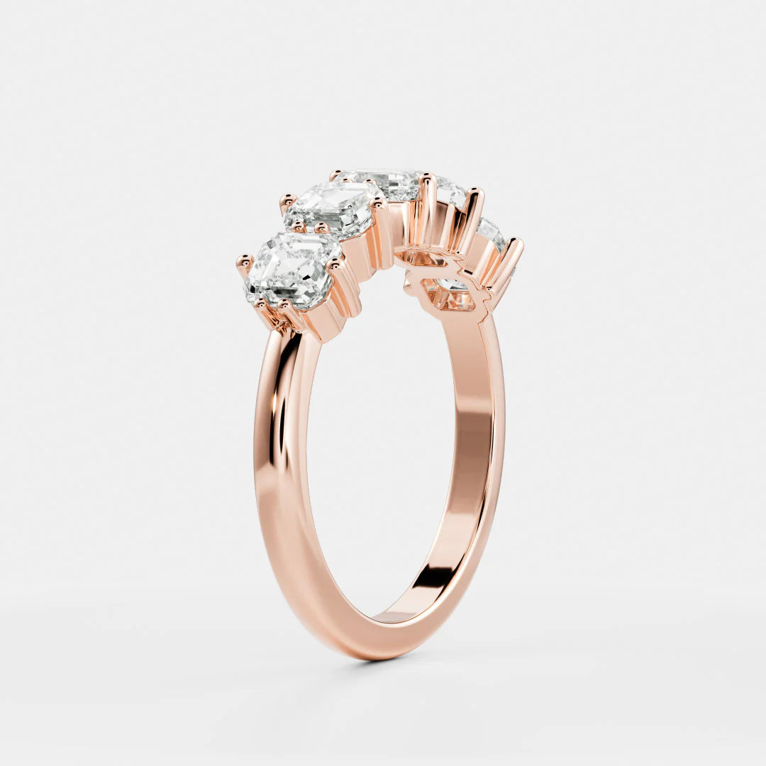 Asscher Cut Lab Grown Diamond Five Stone Wedding Band