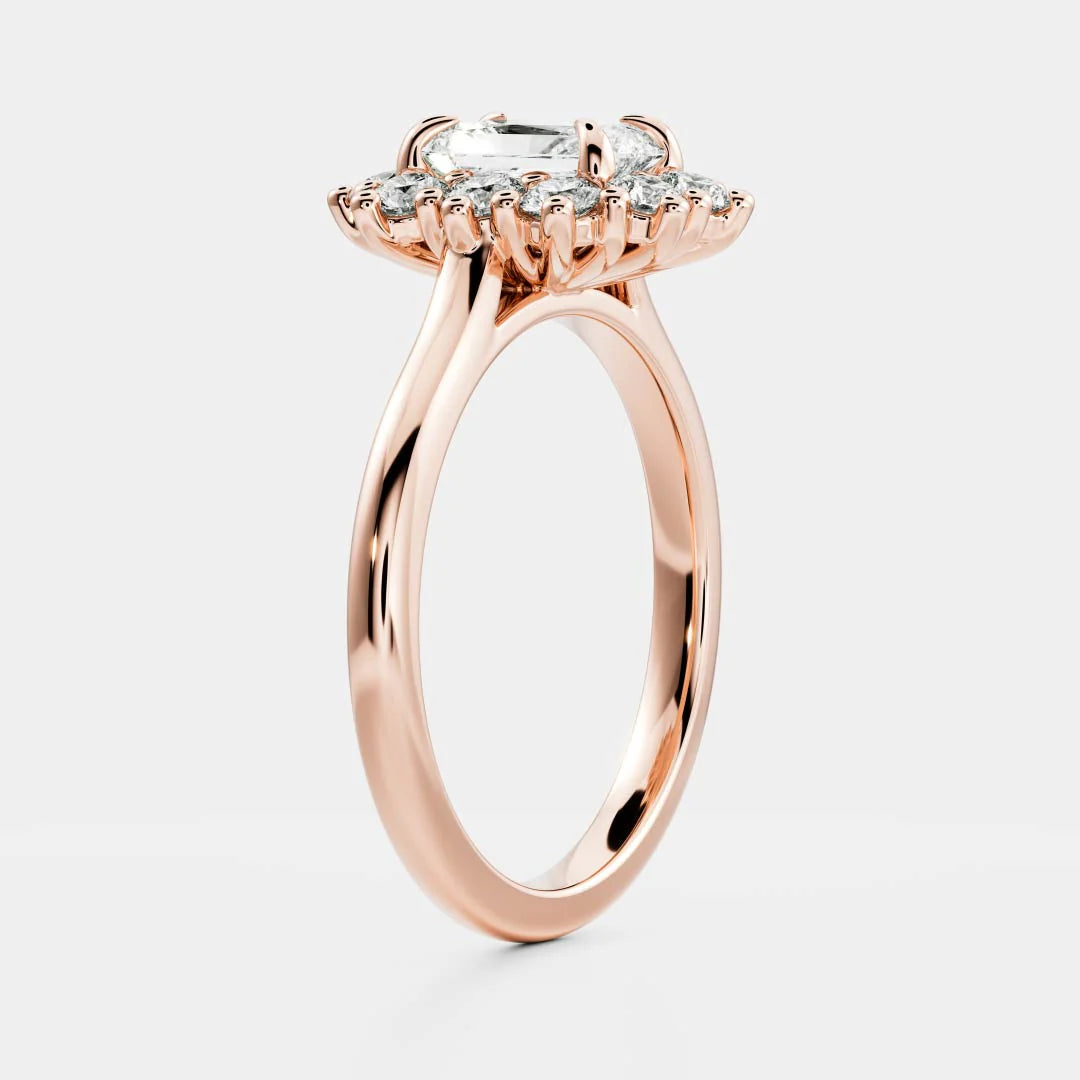 1.0CT Radiant Lab Grown Diamond Halo Cluster Engagement Ring