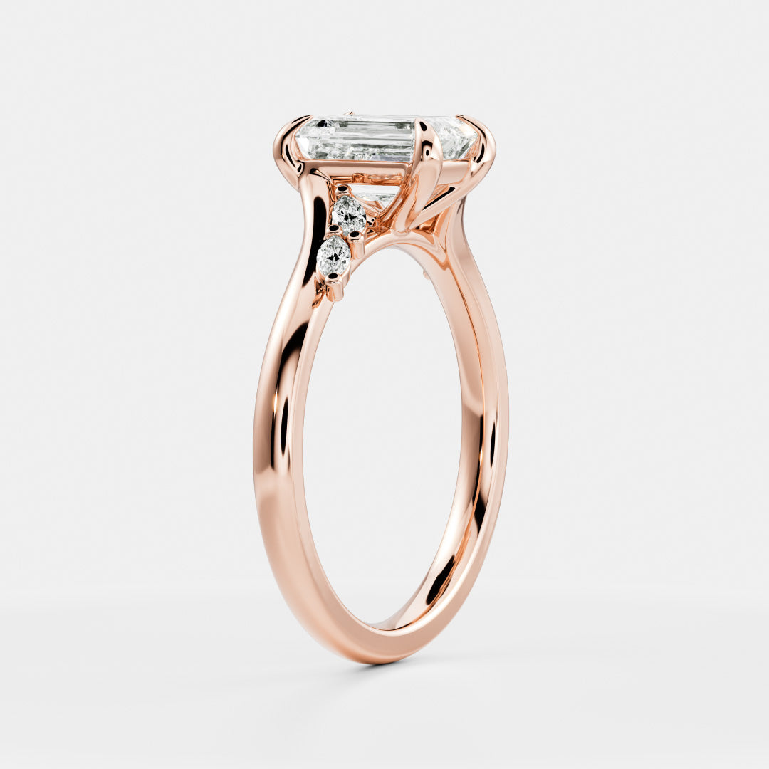 2.0CT Emerald Cut Lab Grown Diamond With Marquise Accents Twisted Engagement Ring