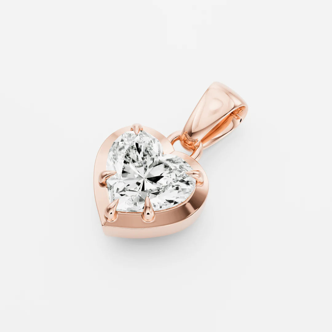 1.0CT Cut-Down Bezel Set Heart Shape Lab Grown Diamond Georgian Style Pendant