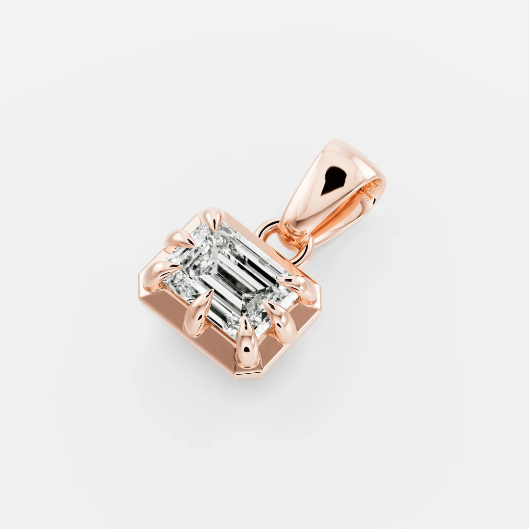 1.0CT Bezel Set Emerald Cut Lab Grown Diamond Georgian Style Pendant