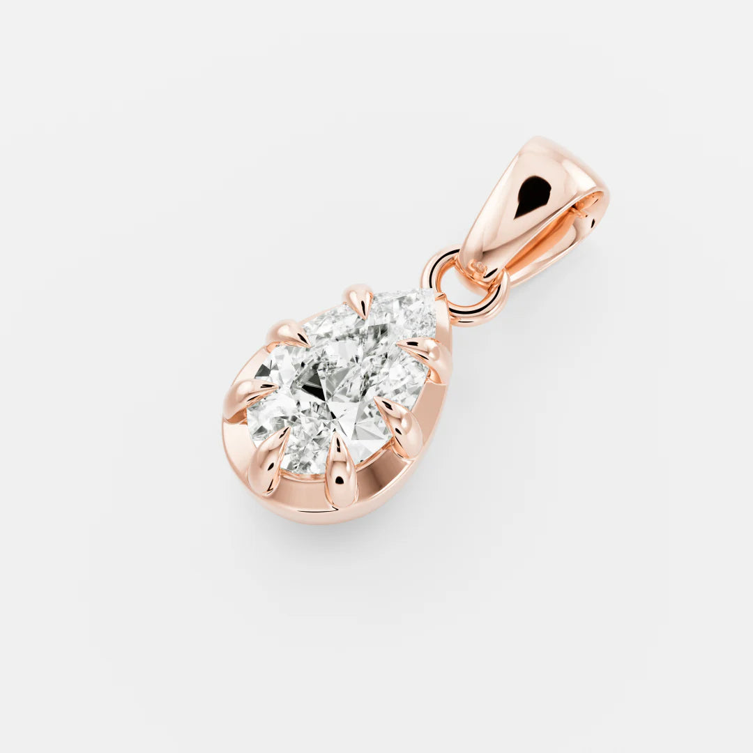 1.0CT Bezel Set Pear Cut Lab Grown Diamond Cut-Down Georgian Style Pendant