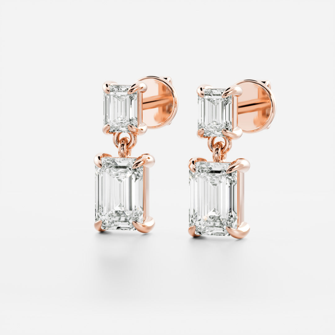 Emerald Cut Lab Grown Diamond Double Drop Earrings