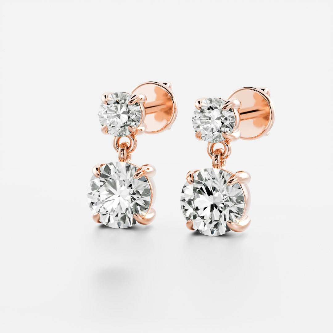 Round Lab Grown Diamond Double Drop Earrings