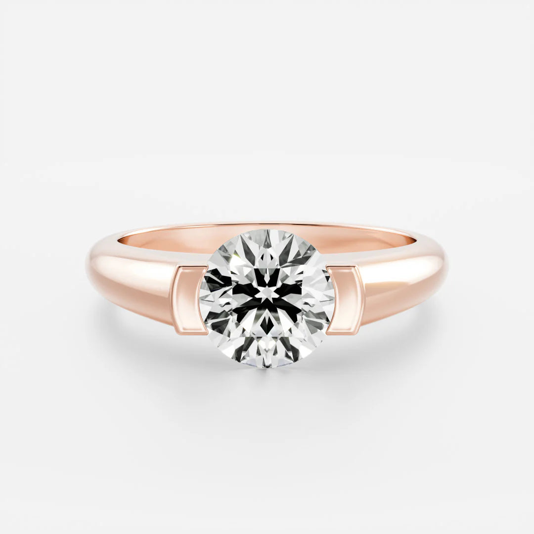 1.0CT East West Round Cut Lab Grown Diamond Half Bezel Signet Ring