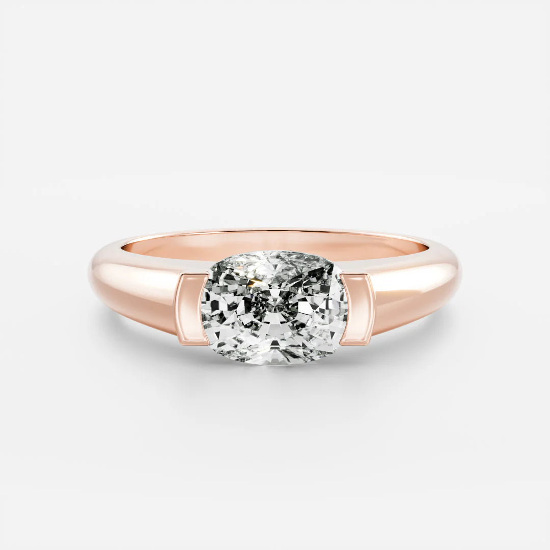 1.0CT East West Elongated Cushion Cut Lab Grown Diamond Half Bezel Signet Ring
