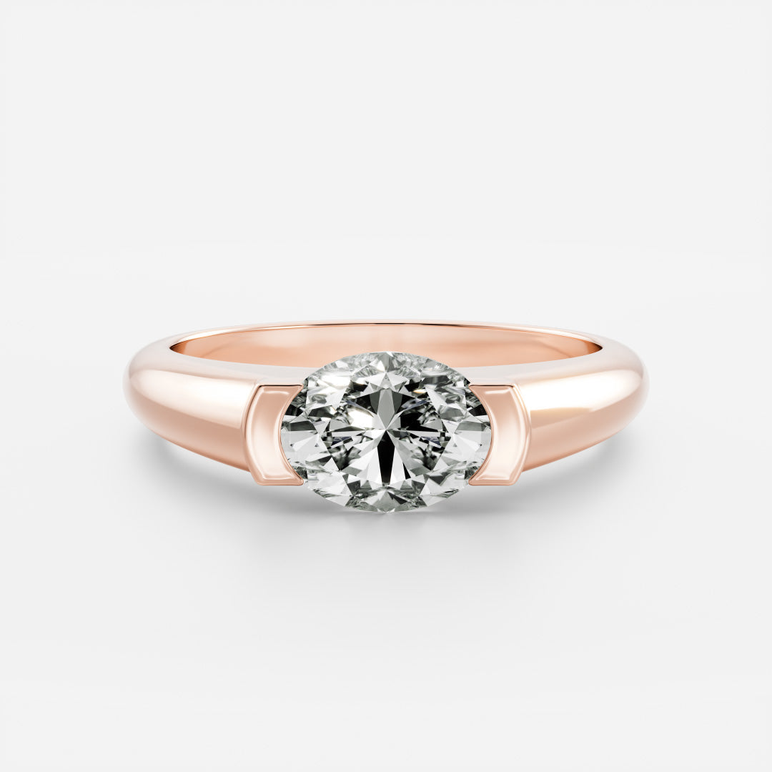 1.0CT East West Oval Cut Lab Grown Diamond Half Bezel Signet Ring