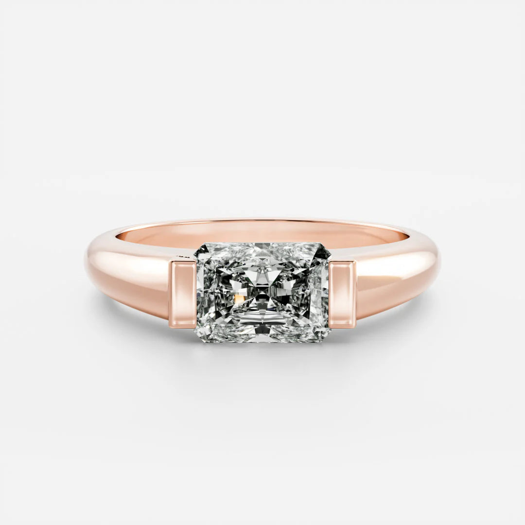 1.0CT East West Radiant Cut Lab Grown Diamond Half Bezel Signet Ring